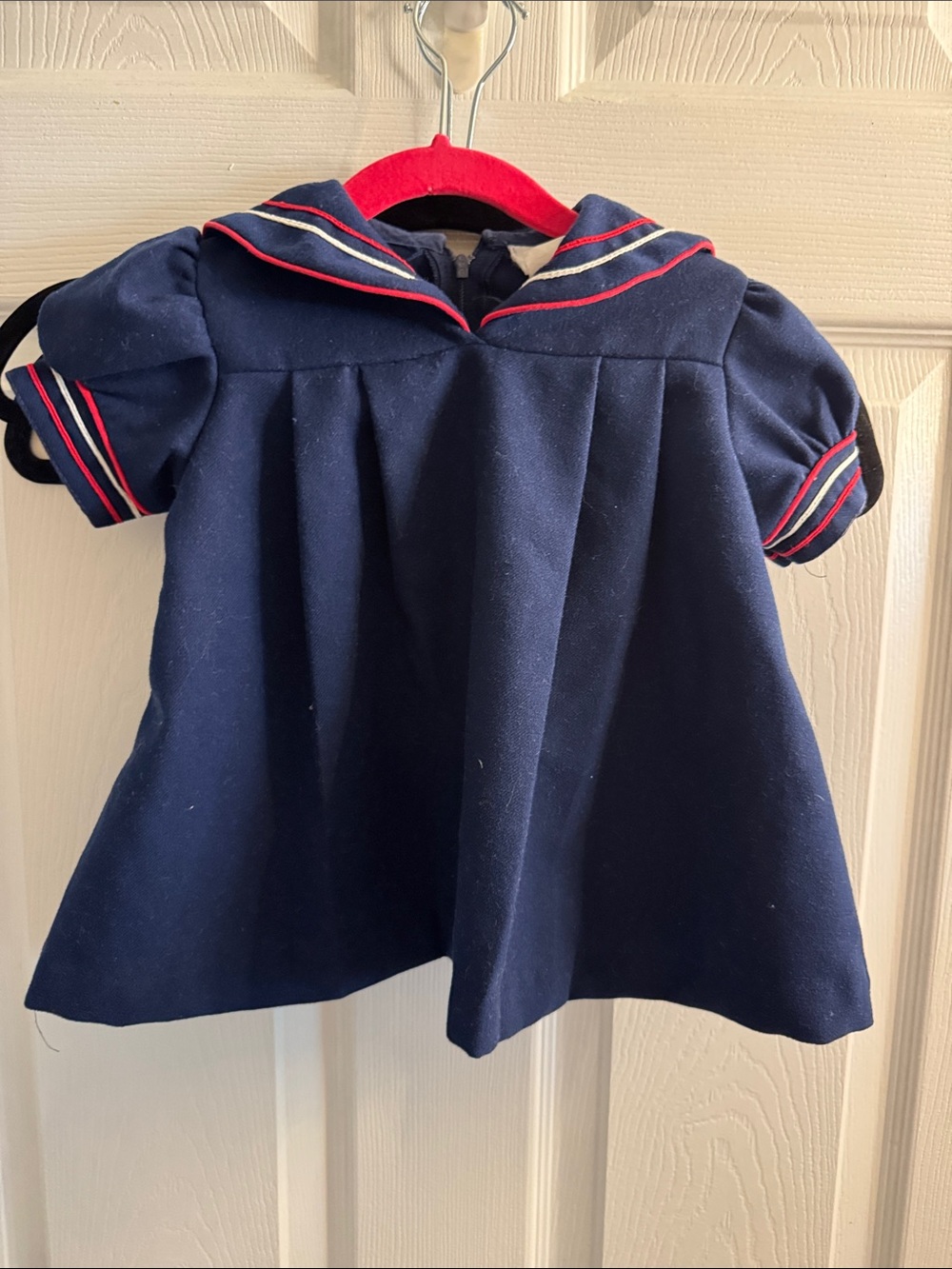 VTG Navy Sailor-Style Girl Dress with Red Trim
